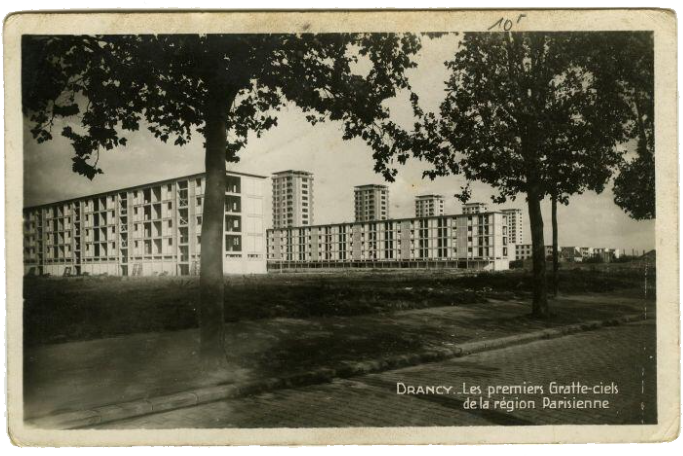 Postcard of the Cit de la Muette still under construction, circa 1935. In the center, you can see the U with the skyscrapers in the background  Archives dpartementales de la Seine-Saint-Denis